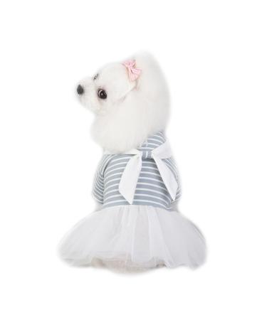 Barrageon dogs Kneid sweet princess rock clothing cat puppy for small medium -sized Bowknot pet summer clothing dog cat (light blue -l) back length: 30 cm stripes - light blue