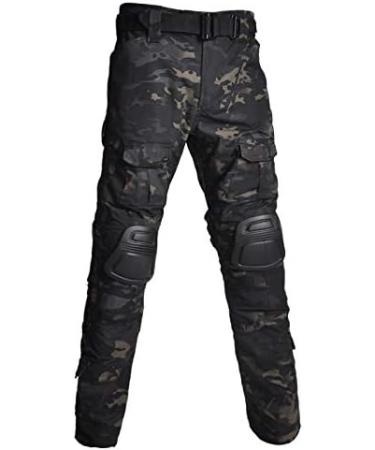 HARGLESMAN Men's Tactical Military Suit Long Sleeve Army Uniform with Knee Pads - Black Camo | Size Medium - Buy Online on GoSupps.com