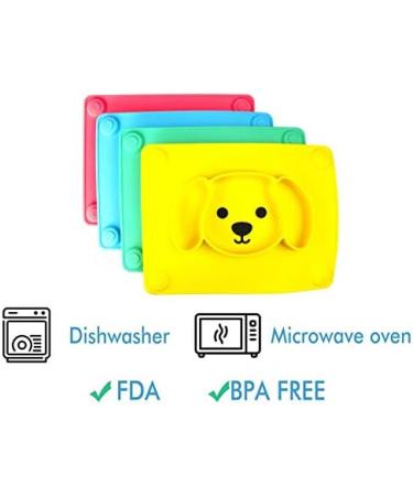 Qshare Toddler Plate - BPA-Free Silicone Placemat for Kids | Strong Suction, Dishwasher & Microwave Safe | Portable Baby Plates (3Puppy-Yellow) - Buy Online on GoSupps.com
