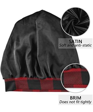Qilmy Red Black Buffalo Plaid Sleep Cap for Women/Girls - Soft, Comfortable Double Layer Night Bonnet for Curly, Natural Long Hair - Buy Online on GoSupps.com