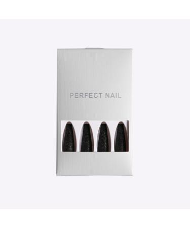 Sethexy Long Black Coffin Ballerina Nails | 24 Pack Matte Sparkle Acrylic Press-On Nail Tips for Women & Girls - Buy Online on GoSupps.com