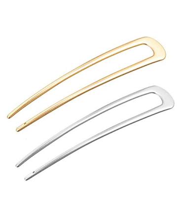 Aeyistry 2 Pieces Metal U Shaped Hair Pin Fork Sticks Hair Comb Updo Chignon Pin for Women Girls Hairstyle Accessories Gold and Sliver