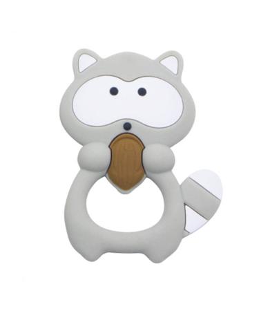 Duperior raccoon teether for babies - teething aid made of silicone BPA and PVC free - easy to clean - grey