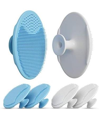 Silicone Facial Scrubber - Gentle Exfoliator for Sensitive Skin | Cleansing Brush with Soft Bristles - 4 Pack (2 Blue 2 White) - Removes Blackheads & Whiteheads - Buy Online on GoSupps.com