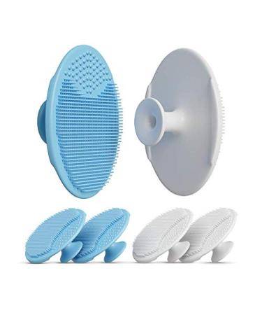 Silicone Facial Scrubber - Gentle Exfoliator for Sensitive Skin Cleansing Brush - Soft Silicone Bristles Removes Blackheads Whiteheads Exfoliates Face - 2xBlue 2xWhite (4 Packs)