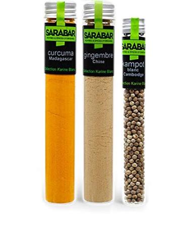 Sarabar - Gourmet Detox Kit - 1 Tube Ginger 54g - 1 Tube Turmeric 40g - 1 Tube Kampot White 18r