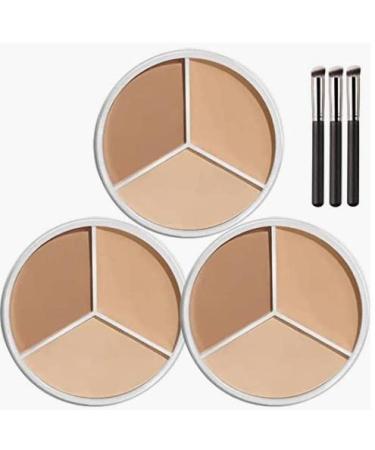 Sweet Mint Concealer Tri-color Concealer Palette of Covers Acne Marks Dark Circles 3 in 1 Face Foundation Cream Tri-color Concealer with Brush 3 in 1 Face Foundation Cream Waterproof (3PCS)