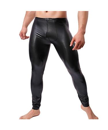 YUFEIDA Men's Faux Leather Tight Pants Man Leggings PVC Long Trousers A/Black XX-Large