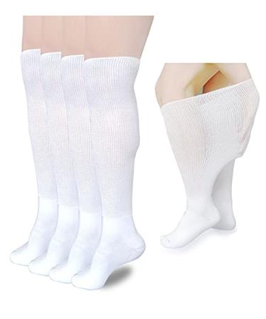 VEIGIKE Diabetic Edema Socks  Extra Wide Lymphedema Socks Walking boot sock  Bariatric Cast Sock for Men Women  2 Pairs(white)  One Size