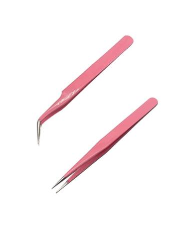 2 Pcs Eyelash Extension Tweezers Nail Art Tweezers Stainless Steel Straight and Curve Tip Tweezers for Eyelash Extensions