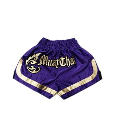 Woldorf USA MMA Boxing Muay Thai Shorts in Satin Royal Purple Gold cutt Letters XX-Large