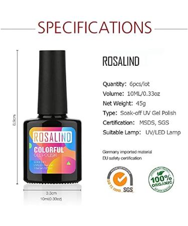 ROSALIND 6 Colors UV Gel Nail Polish Set - Candy Colors for Summer | Soak Off UV LED Cured - 10ml Collection of Nude Pink Green & Blue - Buy Online on GoSupps.com