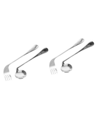 Lurrose 2 sentences cutlery for the left hand curved cutlery angled spoons with handle adaptive spoon curved spoon tablespoons of old human body stainless steel 17x4.5cmx2pcs silverx2stk