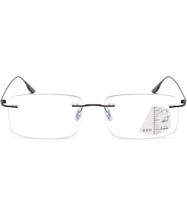 Bezax Borderless Men's Reading Glasses - Progressive Multifocus Square HD Lens Elastic Hinge +1.0 to +3.0 - Stylish Vision for Older Readers - Buy Online on GoSupps.com
