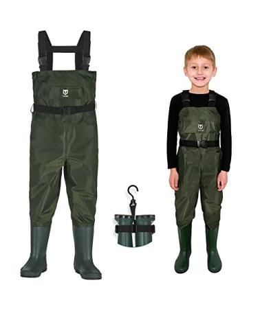 TIDEWE Chest Waders for Kids, Waterproof Youth Waders with Boot Hanger, Lightweight Durable PVC Waders for Fishing & Hunting Green 6/7 Little Kid