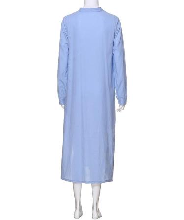 Women's Casual Cotton Linen Maxi Dress - Solid Long Sleeve Shift Dress with Side Split and Button Closure in Blue (X-Large) - Buy Online on GoSupps.com