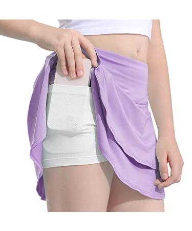 MERIABNY Girl Tennis Skirt with Built-in Shorts Athletic Skort for Golf Running Aged 6-12 Lilac 11-12 Years