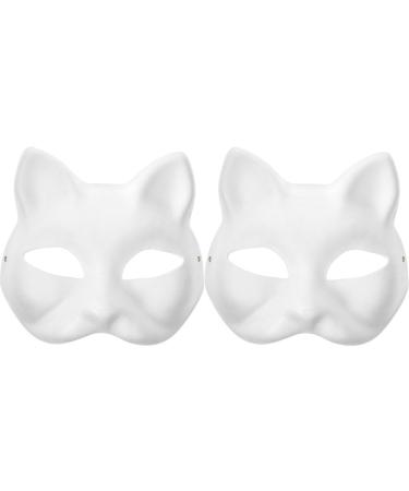Toyvian 2 pieces of cat mask Derian-Mask White Fox Cat Animal Half Castle paper Unpainted Blanko Diy-Halloween-Mask for Masquerade Cosplay Party
