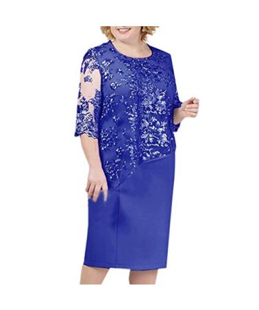 Womens Plus Size Sheath Dress with Floral Lace Top - Knee Length Work Casual Party Cocktail Dresses (XXL, Dark Blue-1)