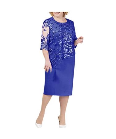Womens Plus Size Sheath Dress with Floral Lace Top - Knee Length Work Casual Party Cocktail Dresses (L, Dark Blue-1)