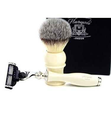 Shaving brush / grooming set gift for men | synthetic hair handle brush l3 edge razor | ivory handle