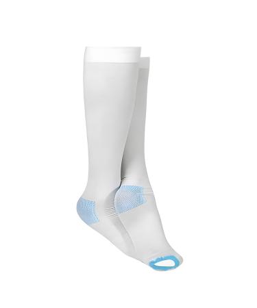 Medical compression stockings 1 pair of anti -trombo knee socks made of cotton open toe compression socks thrombosis socks with open tip class 1 for varicose veins white l