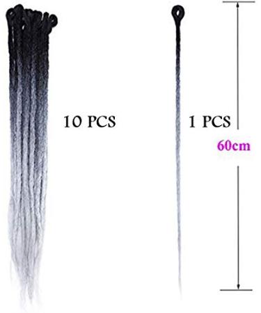SEGO Dreadlocks Extensions - 10 Strands 24 Synthetic Braids | Handmade Black Gray & White Crochet Dreads - Buy Online on GoSupps.com