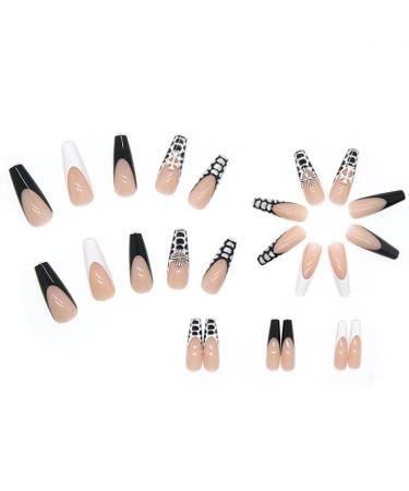 WOOXDYUK 24 PIEZAS de U as Posticas U as Postikas Mate Puntas de Presi n Cobertura Completa Arte de U as en Blanco Y Negro Patr n Entrecruzado Pesta as de Pegamento Para Mujeres Y Ni as 361