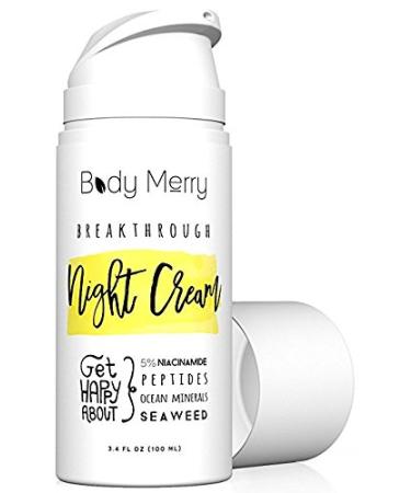 Body Merry Breakthrough Night Cream  Anti-Aging Face Moisturizer with Niacinamide, Peptides and Hyaluronic Acid  Cruelty Free Skin Care for Fine Lines and Wrinkles, 3.4 oz