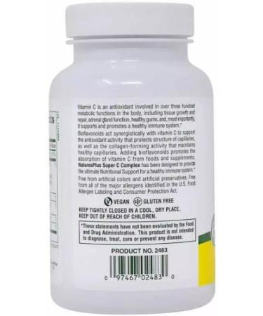NaturesPlus Super C Complex 1000mg Ascorbic Acid Capsules - High Potency Vitamin C Supplement - Antioxidant - 90 Vegetarian Capsules - Buy Online on GoSupps.com