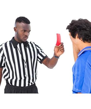 Official Men's Referee Jersey - Black & White Striped Shirt with Collar Yellow Penalty Flag & Stainless Steel Pipe for Basketball & Football - Buy Online on GoSupps.com