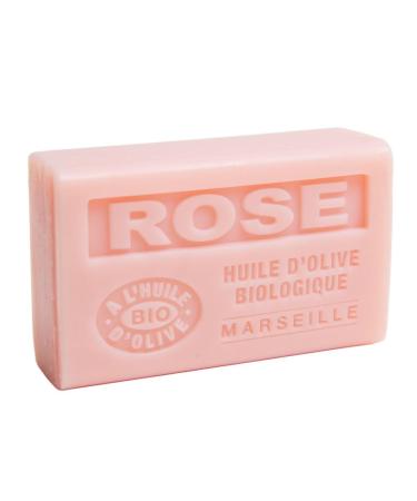 Savon de Marseille - Nourishing French Soap Made With Pure Organic Olive Oil and Shea Butter - Rose Fragrance - 125 Gram Bar