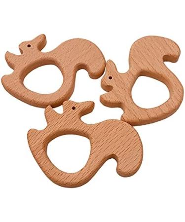 Wendysun 2pcs Cartoon Squirrel Wood Teether Set - Natural Beech Teething Toy for Babies - Buy Online on GoSupps.com