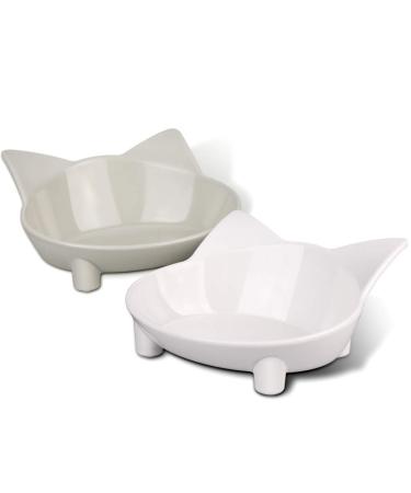 Comsmart Cat Bowl Anti-slip Cat Food Bowl/Cat Feeding Bowl/Cat Water Bowl Multi-purpose Double Pet Feeding Bowl (White/Grey)