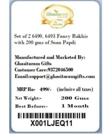Ghasitaram Gifts Rakhi for Brother Rakhis Online - Set of 2 6490 6493 Fancy Rakhis with 200 GMS of Soan Papdi - Buy Online on GoSupps.com
