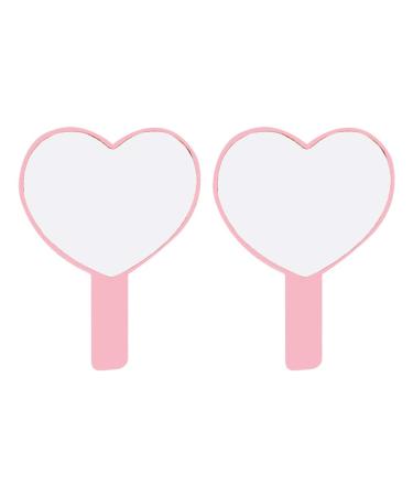 Beaupretty 2 Skin Heart Handpiegel Small Portable Cosmetic Hand Plastic Travel mirror for Ms. Dame Girl Gift (pink)