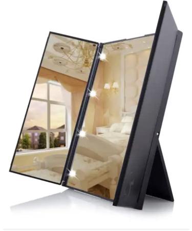 Portable Hollywood Style Cosmetic Vanity 8 Led Mirror Foldable Makeup Mirror with Led Lights (Black)