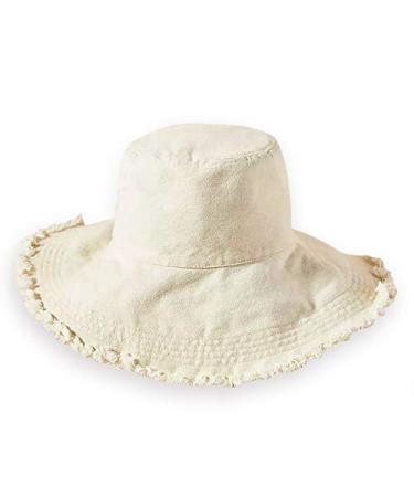 HZEYN Bucket Hats for Women Wide Brim Summer Travel Packable Cotton Bucket Beach Sun Hat UPF 50+ Beige