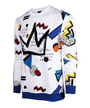 Screenshotbrand Mens Urban Hip Hop Premium Fleece - Pullover Activewear Street Fashion Crew Neack Sweatshirt Small F11963-wh/Pop