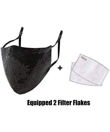 Yimidear Bling Sequin Adult Mouth Protection Mask - Reusable Washable Dust Mask with 2 Active Coal Filters for Running & Cycling - Black - Buy Online on GoSupps.com