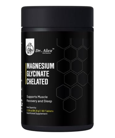 Dr. Alex Magnesium Glycinate Chelated 2000mg High Absorption Magnesium for Sleep Muscle Recovery & Nerve Support Non-Laxative Magnesium Tablets for Men & Women Pure Magnesium Glycinate 60 Tablets