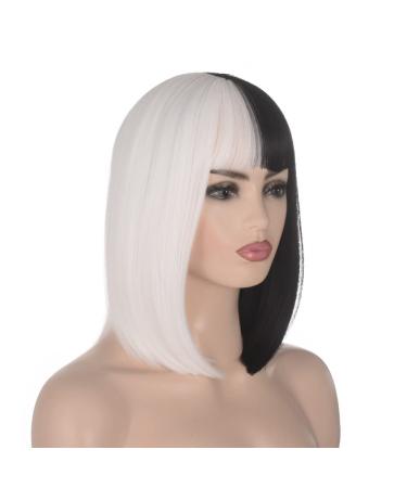 Half Black Half White Bob Wig for Women - Atayou 13 Straight Cosplay & Halloween Costume Hair - Buy Online on GoSupps.com