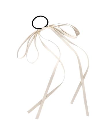 xbiez Chic Bow Elastic Hair Ropes Ponytail Holder Fashionable Ribbon Hair Scrunchie for Women and Girls Beige