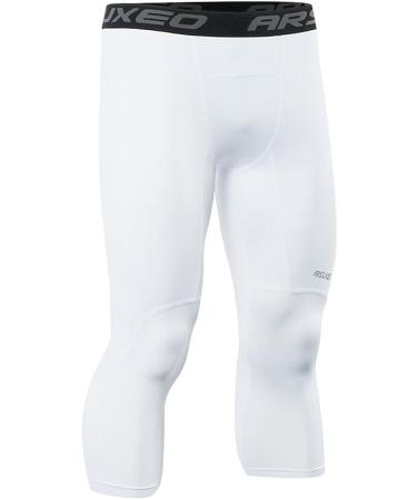 ARSUXEO Men's 3/4 Compression Running Tights Capri Pants - White - Size Medium - Buy Online on GoSupps.com
