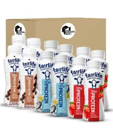High Protein Shake Fairlife Drink Nutrition Plan Variety Trial Sampler Pack 11.5 Ounces 30g of Protein (12 pack) 4 of each Flavor - Chocolate Vanilla and Strawberry In The Award Box Packaging