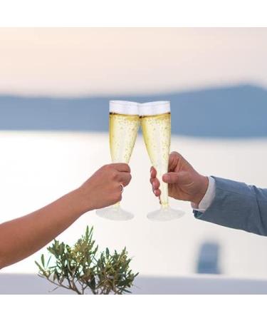QIANQUEYUE 50-Pack Disposable Gold Glitter Plastic Champagne Flutes - 4.5oz | Ideal for Parties, Weddings & Showers - Buy Online on GoSupps.com