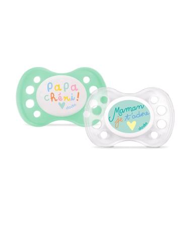 DODIE Set of 2 Anatomical Pacifiers - 0-6 Months - BPA Free Resistant - Love Mom and Dad - Random with or without Ring A31.