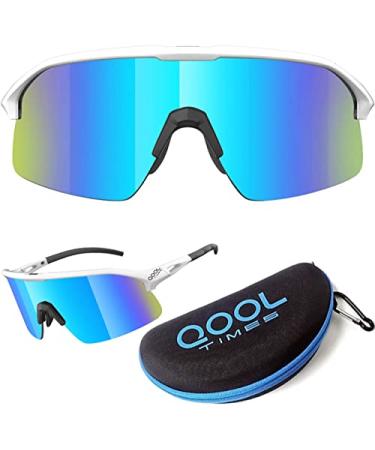 QOOL TIMES Living out your Polarized Cycling Sunglasses for Men and Women, Volleyball Running Golfing MTB and Outdoor sports 118b White White-blue Ml