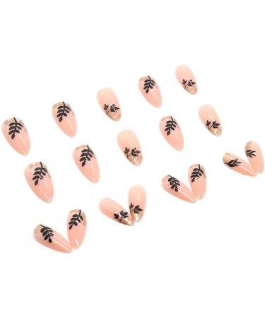 24PCS Almond Full Cover Acrylic Press on Nails with Glue Stickers - Dark Leaf Shadow French Fake Nails for Women and Girls - Buy Online on GoSupps.com
