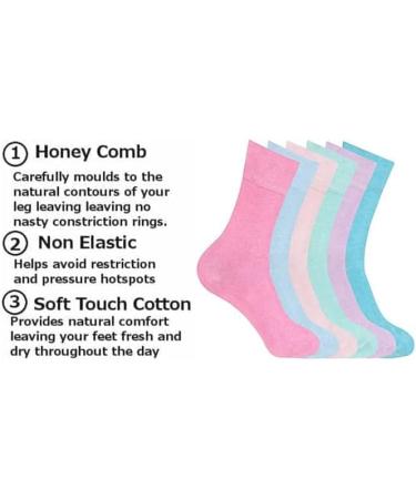 COSHAL 3 Pairs Womens Diabetic Socks wide Honey Comb top soft cuff Ankle Medium-Elastic Grip Soft Toe cosy feel for sensitive feet Legs Non-Binding Circulatory Socks SIZE (4-7) One Size Pastel Colours ( 3 Pairs) - Buy Online on GoSupps.com